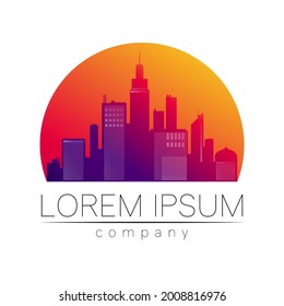 Logog vectorial inmobiliario con iconos de la ciudad y el Skyline. Ilustración para el símbolo de diseño de concepto de identidad de empresa de marca