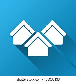 Real Estate vector toolbar icon for software design. Style is a white symbol on a square blue background with gradient long shadow.