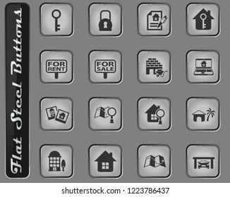 real estate vector web icons on the flat steel buttons
