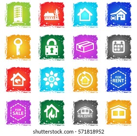 real estate vector web icons in grunge style for user interface design