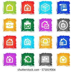 real estate vector web icons in grunge style for user interface design