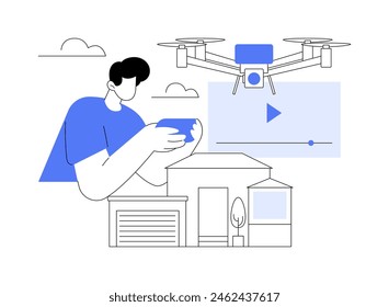 Real estate video isolated cartoon vector illustrations. Man takes real estate aerial shooting, small business, commerce project, drone filming, property photography vector cartoon.