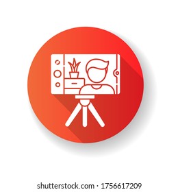 Real estate video red flat design long shadow glyph icon. Internet blogger. Vlogger streaming. House selling advertisement. Digital content creating. Silhouette RGB color illustration