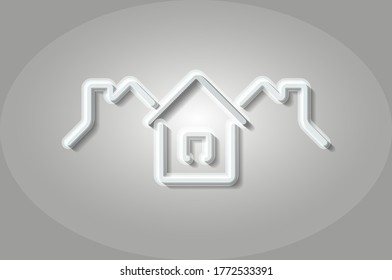Real estate, village, town roofs glowing 3D symbol, card template. Realistic vector illustration. Grey background.