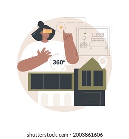Real estate virtual tour abstract concept vector illustration. VR house tour, real estate agent, listing video walk-through, buying experience, home staging, potential buyer abstract metaphor.