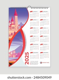 Calendario de pared de bienes raíces 2025. Diseño de calendario de pared 2025. Listo para imprimir una página Diseño de Plantilla moderna para 2025. Calendario 2025,