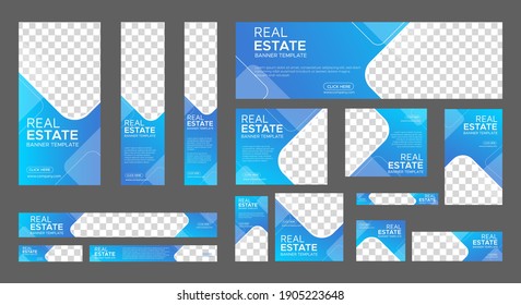 Real Estate web banner design template Set. Vertical, Horizontal and Square banners with standard size and place for photos. Vector design EPS