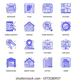 Real Estate web flat line icons set. Pack outline pictogram of rooms at house, home purchase, apartment, property, realtor agency concept. Vector illustration of symbols for website mobile app design