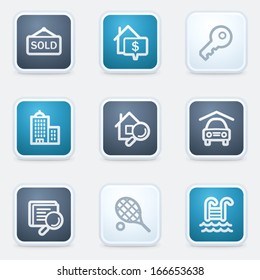 Conjunto de iconos de la web inmobiliaria, botones cuadrados