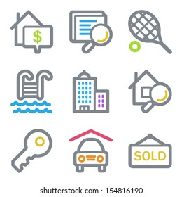 Real estate web icons, color line contour series
