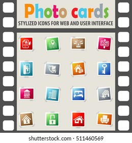 real estate web icons on color photo cards for user interface