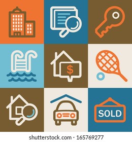 Real estate web icons, vintage series
