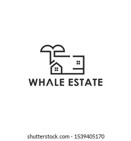 Real Estate And Whale Logo, Line Style, Vector Illustration