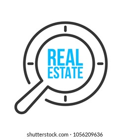 Real Estate Word Magnifying Glass. Vector illustration