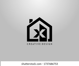 Real Estate X Letter Logo. Negative Space of Initial X and Minimalist House Shape