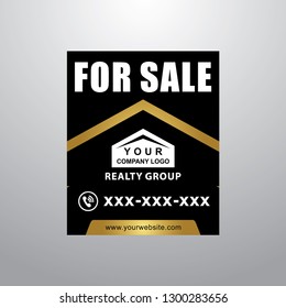 Real Estate Yard Sign Board For Sale Sign In Gold Color