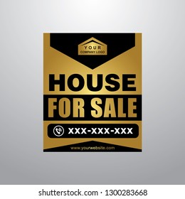 Real Estate Yard Sign Board For Sale Sign In Gold Color