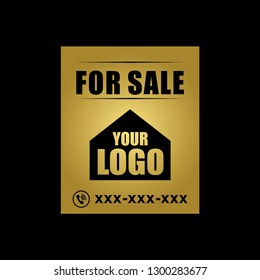 Real Estate Yard Sign Board for sale sign in gold color