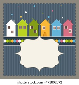 Real Estates Card With Colorful Houses And Stripes