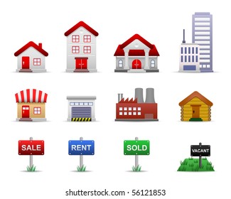 Real Estates Property Icon Set Vector