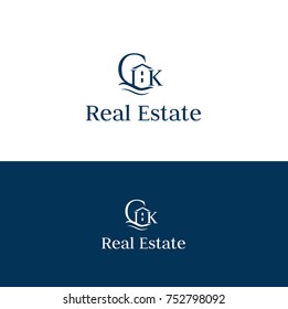 Real estates vector logo design. Properties letters C and K emblem