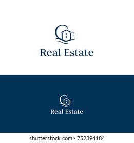 Real estates vector logo . Letters G and E properties emblem