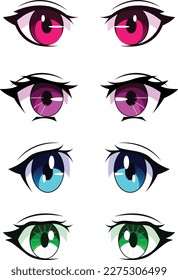 The real eyes of anime (manga) girls, in Japanese style. vector detailed anime eye colorful collection