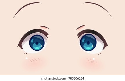 The real eyes of anime (manga) girls, in Japanese style. Surprised, scared