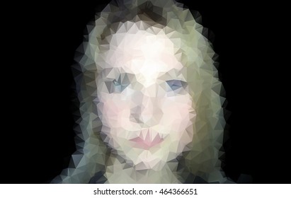 Real face low poly. Young woman face low poly. Vector art.