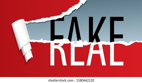 real and fake text on ripped paper, vector illustration