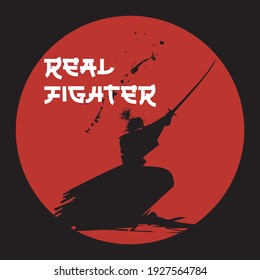 Real Fighter, Samurai Japanese Silhouette. 