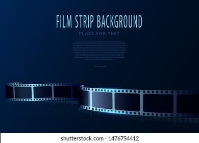 Real film strips in waveform. Cinema vector poster design template. 3d flyer or poster festival isolated on blue background. Movie time background. Cinematography concept of film industry. 