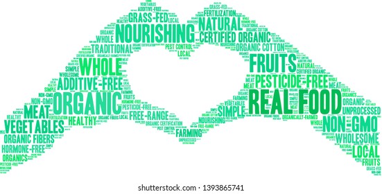 Real Food  word cloud on a white background. 