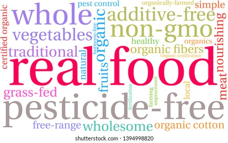 Real Food  word cloud on a white background. 