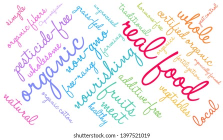 Real Food  word cloud on a white background. 