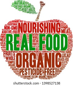 Real Food  word cloud on a white background. 