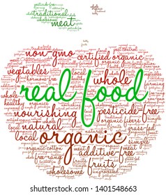 Real Food  word cloud on a white background. 