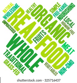 Real Food  word cloud on a white background. 