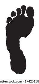 Real footprint. Foot with toes. Black silhouette. Vector.