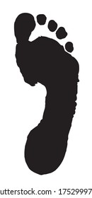 Real footprint. Foot with toes. Black silhouette. Vector.