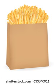 real french fries in a brown paper package