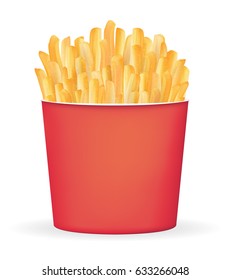 real french fries in a red bucket package vector