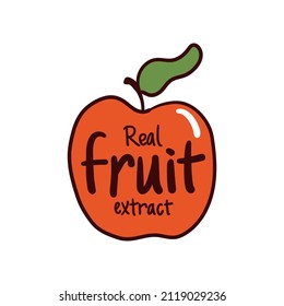 Real fruit extract label, healthy product sticker. Badge for skin care cosmetic, template certificate ingredient tag, vector illustration. Isolated on white hand drawn apple with sign