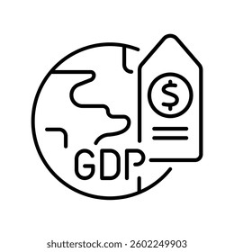 real GDP line icon for digital and print projects.  Minimal clean icons for apps and websites. Modern simple icons for UI UX and branding