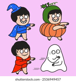 A real ghost haunted by young woman In spooky Halloween clothes concept cartoon character illustration