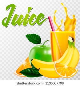 A real glass of juice with fruit and a splash