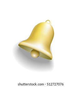 Real Golden bell isolated on white. Vector illustration.