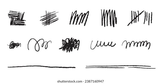 Real hand drawn graphic doodles on paper scanned in vector form for abstract design decorations, icons, logos, etc.