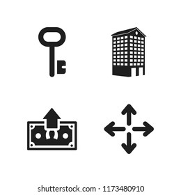 real icon. 4 real vector icons set. move, key and money icons for web and design about real theme