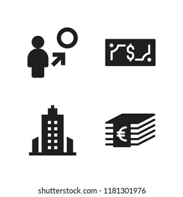 real icon. 4 real vector icons set. money and skyscrapper icons for web and design about real theme